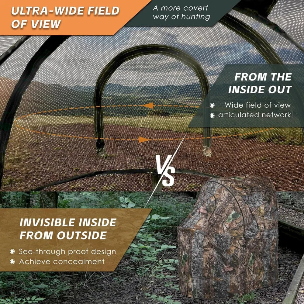 Portable Half-Person Camouflage Hunting Blind with Transparent Mesh and Carry Bag