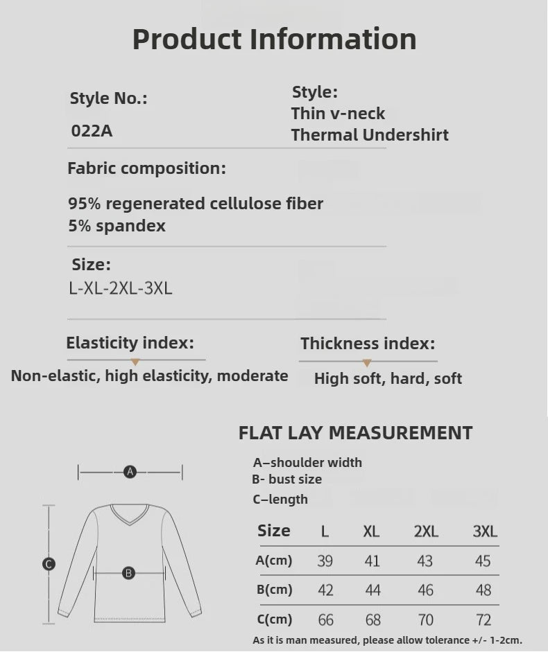 Mens Thermal Undershirt Long-sleeve Men Thermal Shirt V-neck Thin Underwear Top Autumn Winter Underwear
