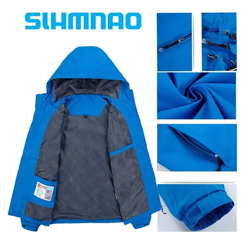 2025 Spring and Autumn Hooded Waterproof Fishing Set, Outdoor Hunting Tactical Pants, Mountaineering Cycling Clothes