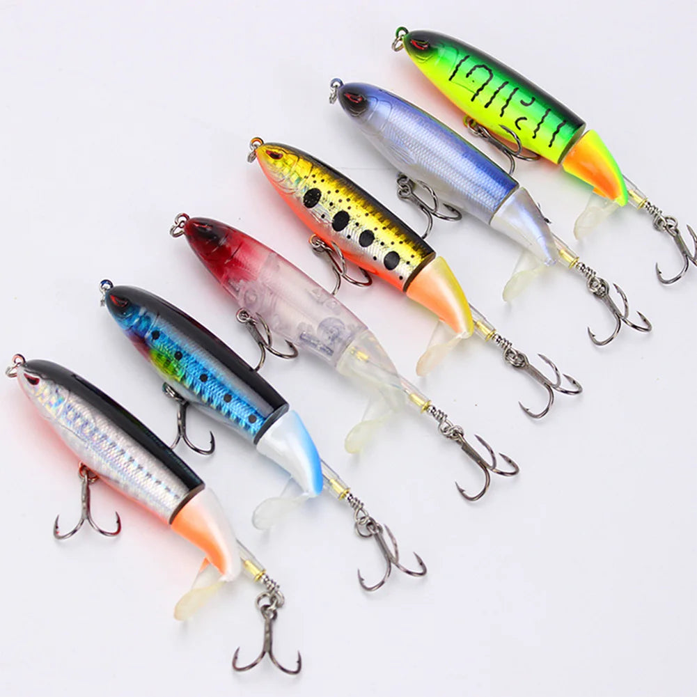 5pcs Whopper Popper Artificial Bait with Rotating Tail Crankbait Fishing Lures for Bass Pike Chub Fishing Accessories