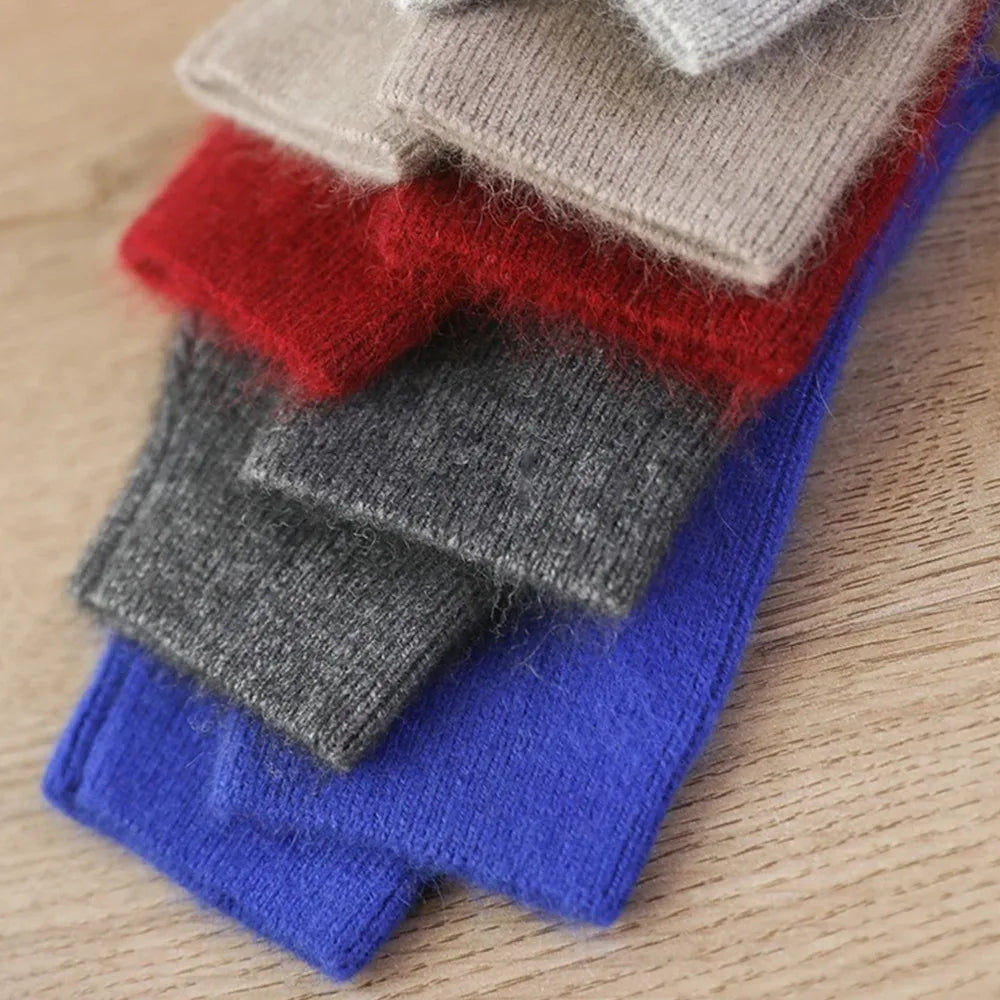 Mink Cashmere Gloves Autumn Winter Women Girl Gloves Fingerless Warm Knitted Wool Mitten Wrist Length Thumb Hole Mitts Fashion