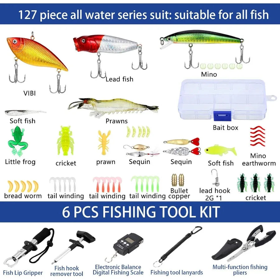 482 Pcs Fishing Gear Equipment Kit Backpack and Tackle Box with Tackle Included Lures Hooks Sinkers Tools Accessories Kit for O