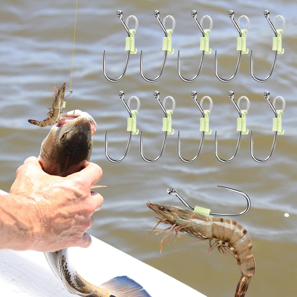 10pcs Luminous Live Shrimp Fixing Hook Metal Barbed Fishhook Catfish Bass Fishing Hook