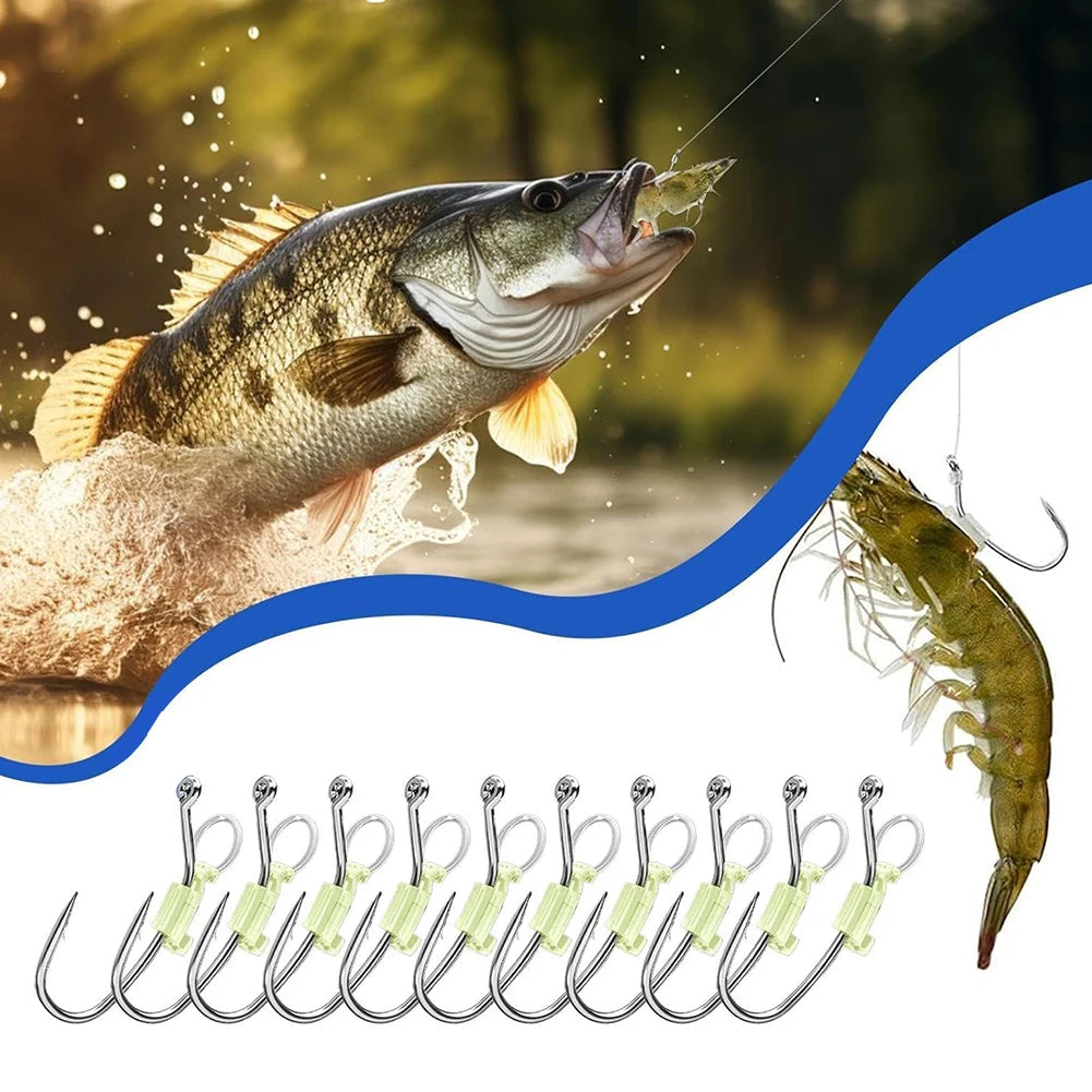 10pcs Luminous Live Shrimp Fixing Hook Metal Barbed Fishhook Catfish Bass Fishing Hook