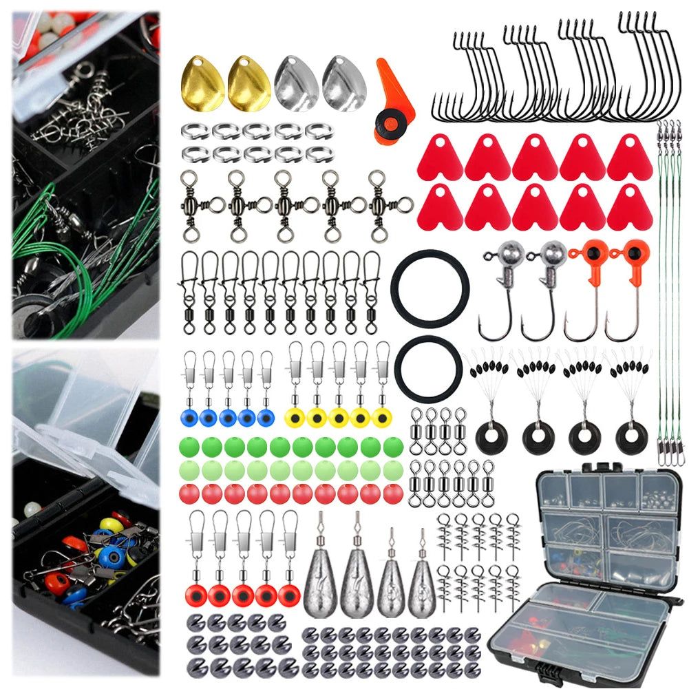 187pcs Fishing Tools Accessories Kit Set with Fishing Hooks Sinker Weights Swivels Snaps Fishing Set Carp Fishing Accessories