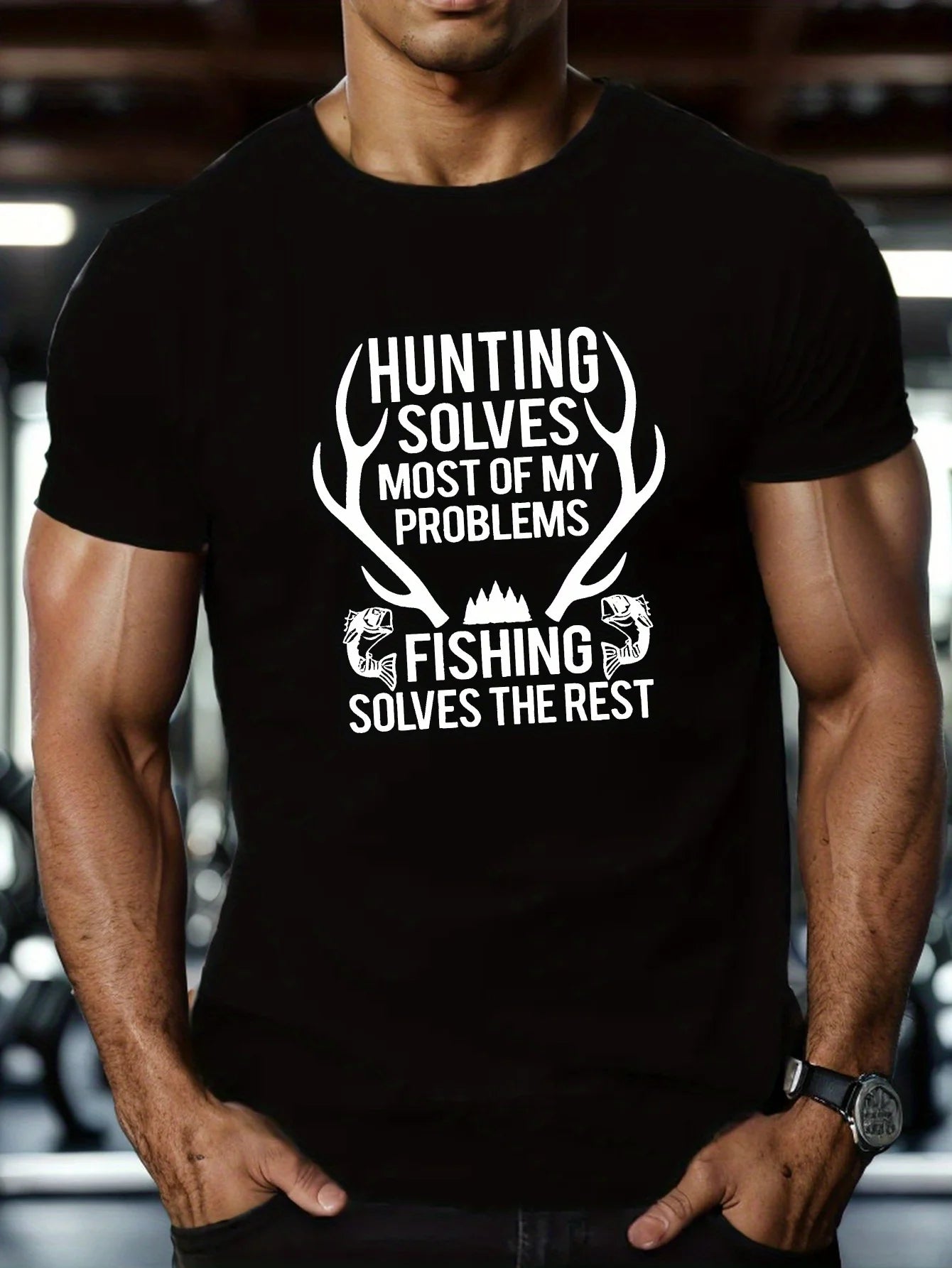 Hunting and Fishing Printed Men's  T-shirt Polyester Fiber Soft Breathable Quick Drying Fabric Short Sleeve Round Neck Summer