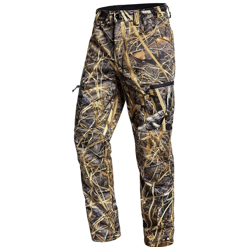 Quiet Hunting Pants Softshell Fleece-Lined Camouflage Clothes Clothing Gear for Men
