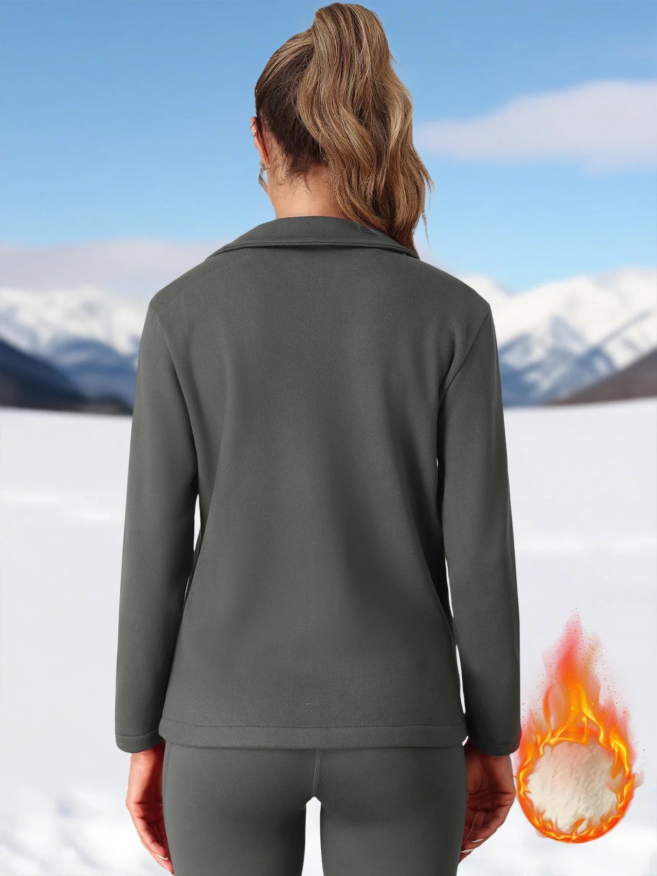 Women's Fleece Full Zip-up Casual Jackets Autumn Winter Warm Thicken Coat with Pockets Fleece Sweater Soft Outerwears