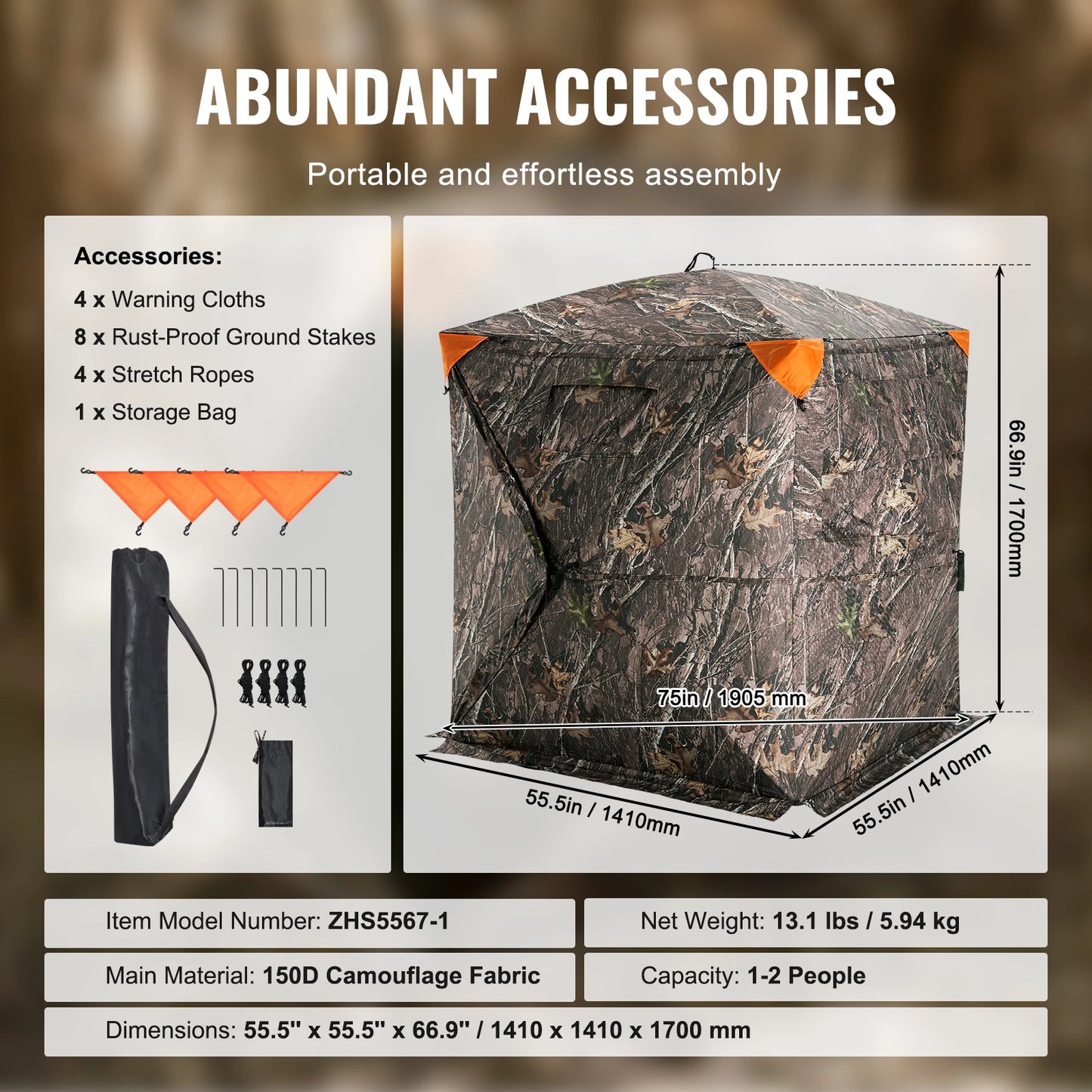 SucceBuy Hunting Blind  270° See Through Ground Blind 1-2 Person for Hunting  See Through Mesh for Turkey and Deer Hunting
