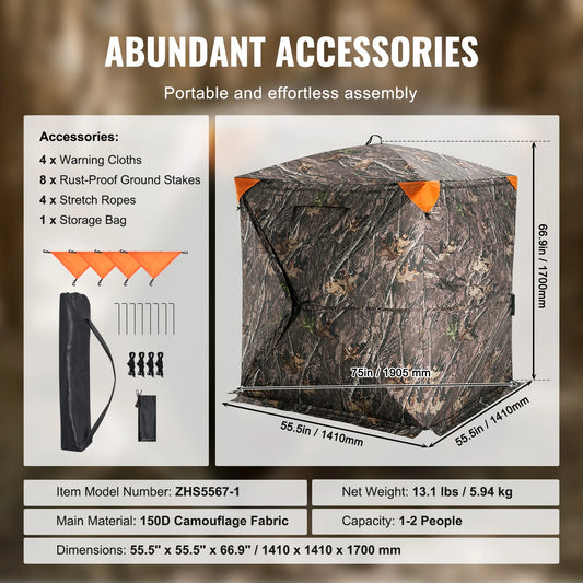 SucceBuy Hunting Blind  270° See Through Ground Blind 1-2 Person for Hunting  See Through Mesh for Turkey and Deer Hunting