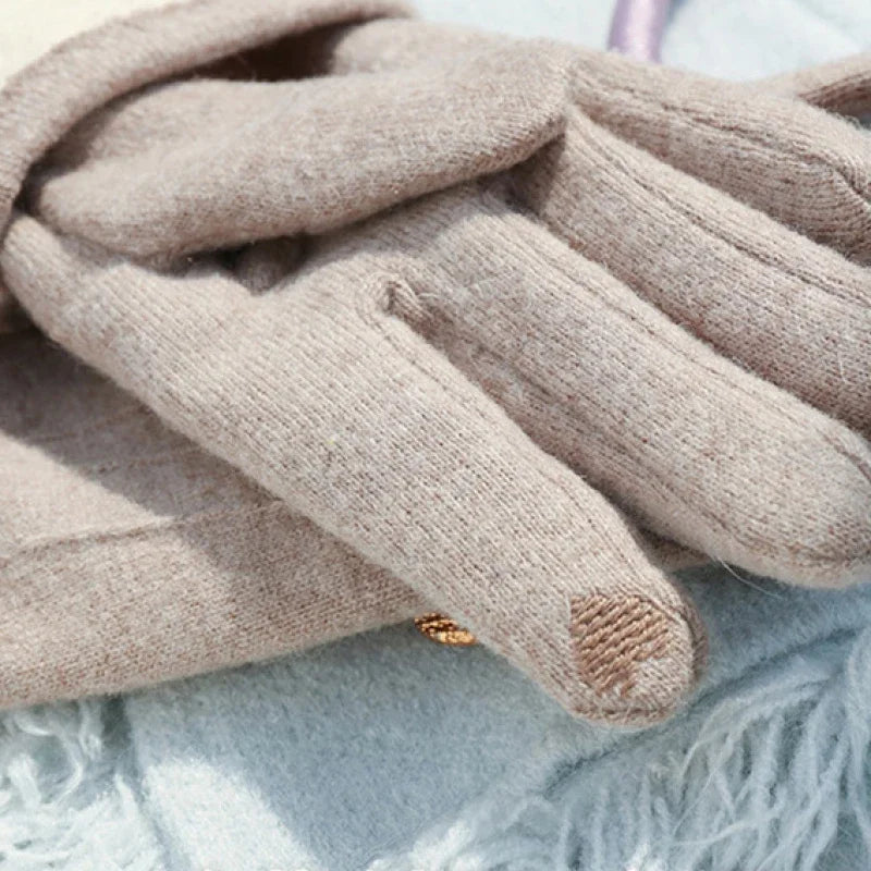 New Winter Women Keep Warm Touch Screen Elegant Simple Cashmere Gloves High Quality Elasticity Thickened Soft