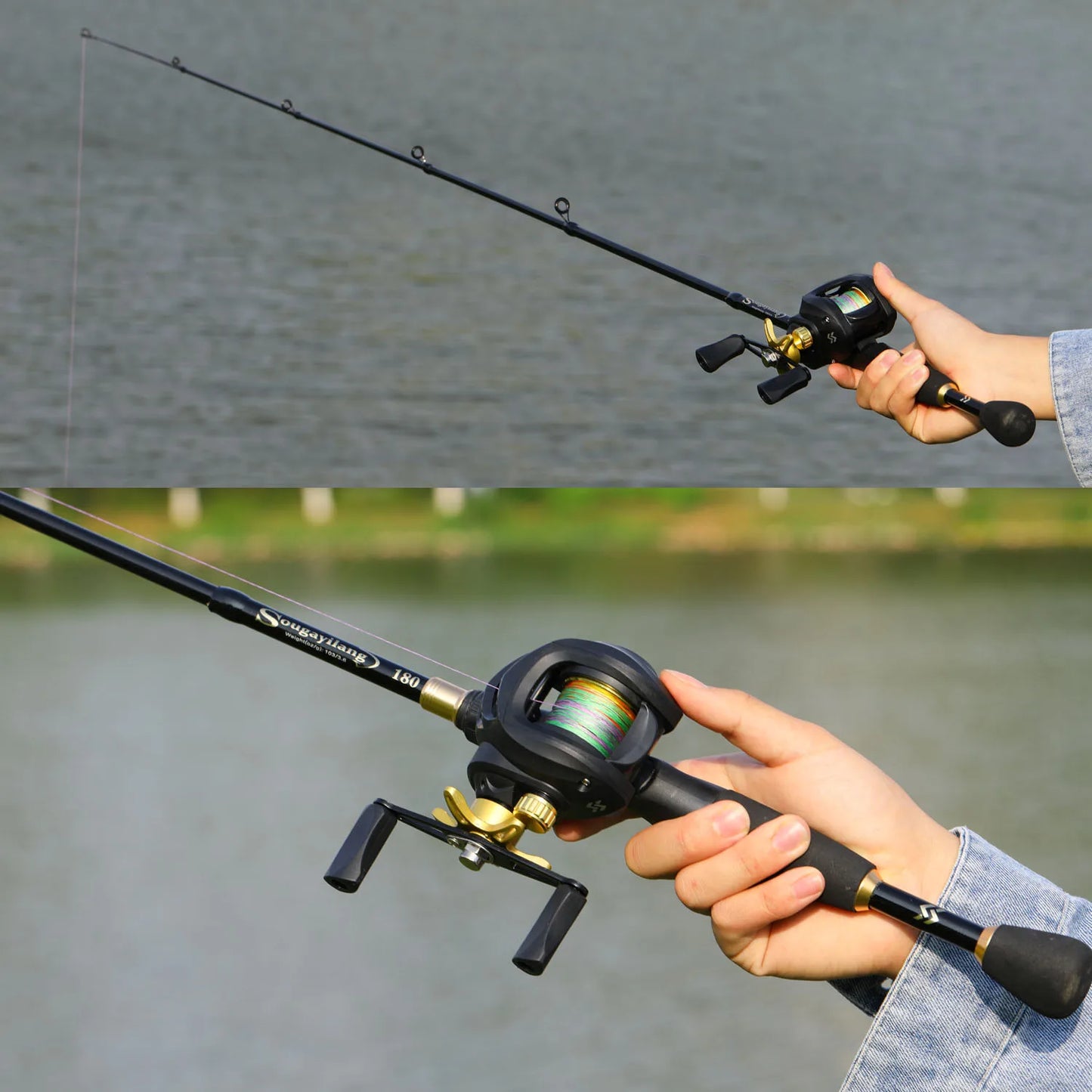 Sougayilang 1.8-2.4m Casting Fishing Combo Telescopic Fishing Rod and 7.2:1 High Speed Fishing Reel with Freshwater FishingPesca