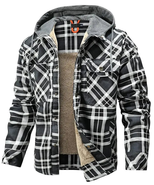 Men's Jackets Winter Hooded Warm Coat Casual Thicken Plaid Work Flannel Snap Sherpa Lined Fleece Clothing US Size