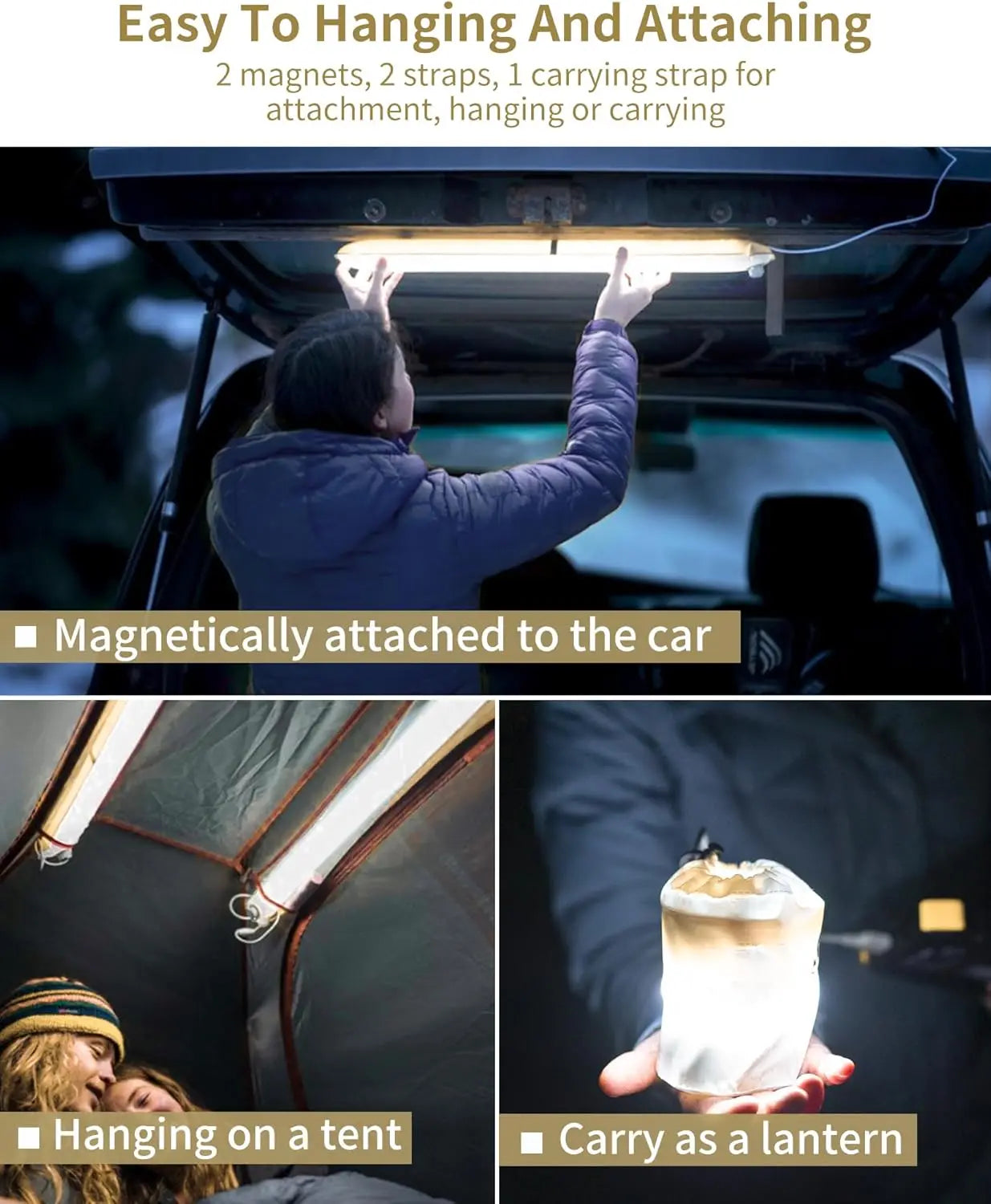 Corded Plug-in Model Camping Tent Light Bar IP66 Waterproof LED Tube, Foldable Inflatable Outdoor Lights Suitable for Camping