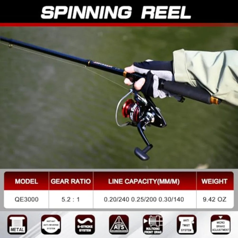 6.89ft Telescopic Carbon Fiber Fishing Rod and Reel Combo 2PCS with Spinning Reels 2 Fishing Line 2 Fishing Hooks Bait Set Port