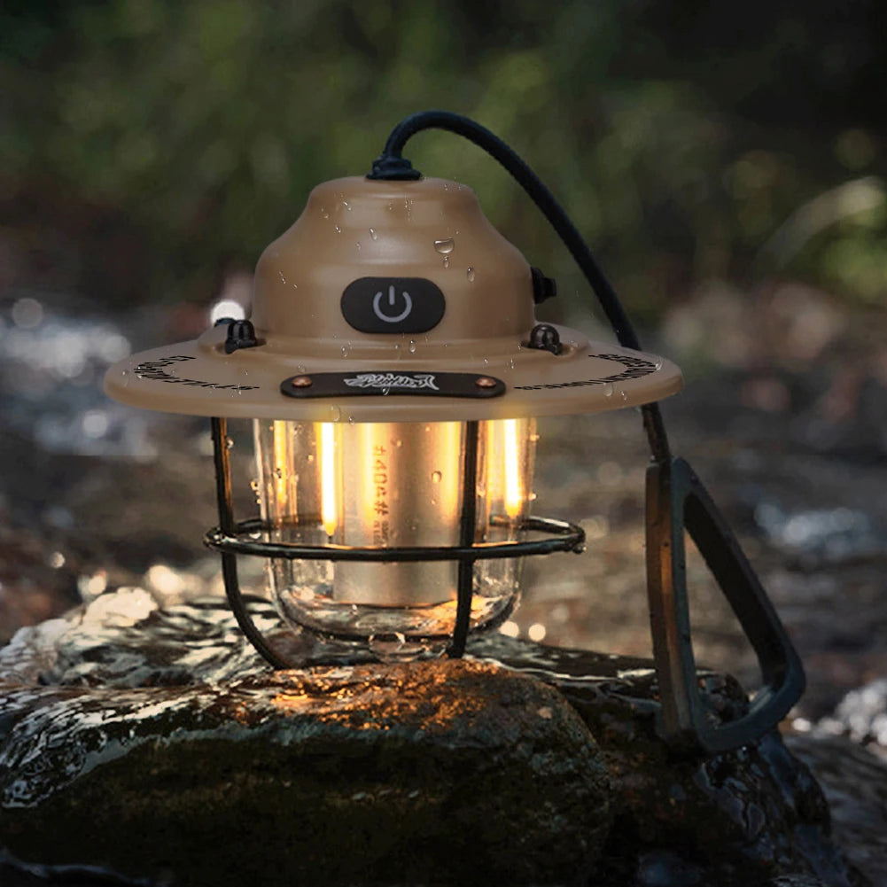 LED Camping Lantern Dimming Emergency Lamp Type C Charging Retro Camping Light 4 Light Modes Multifunction for Fishing Camping