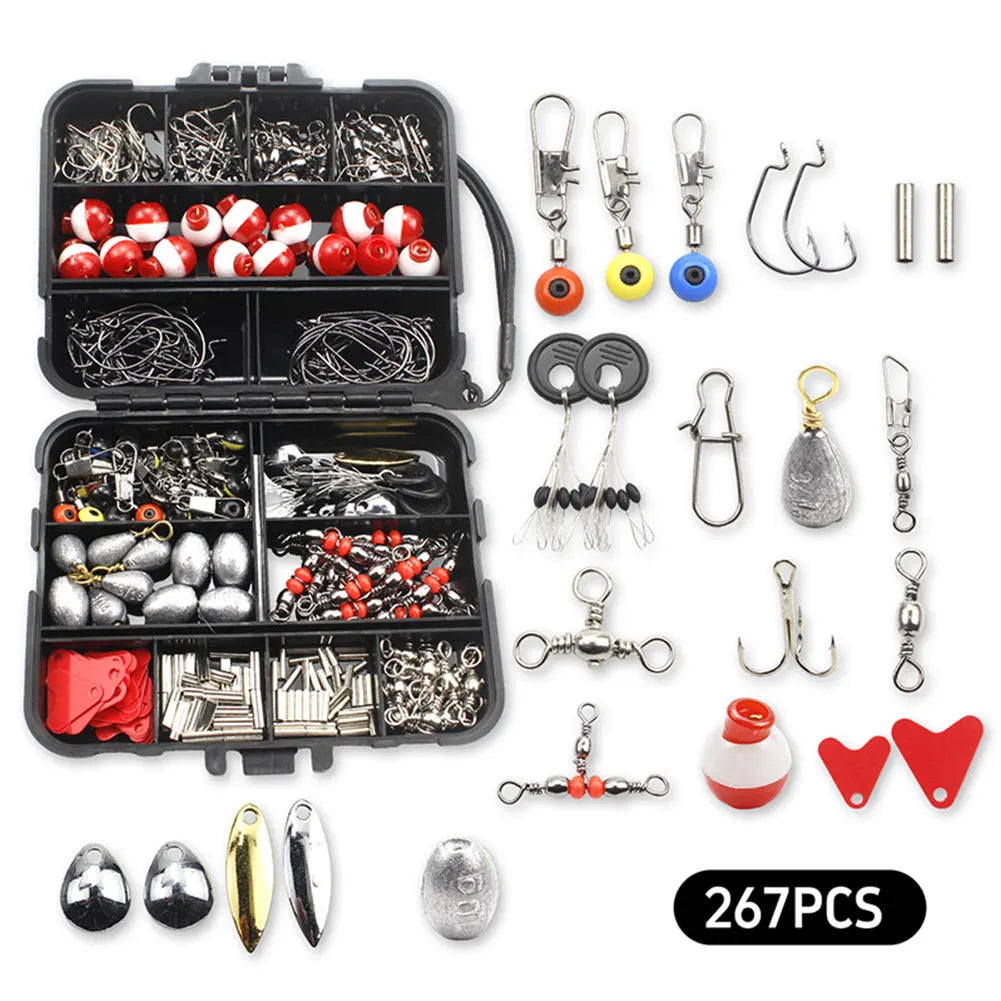 267pcs Fishing Tools Accessories Kit Set Including Box Fish Hooks Bait Parts Sinkers Fishing Gear Set Fishing Gifts for Men