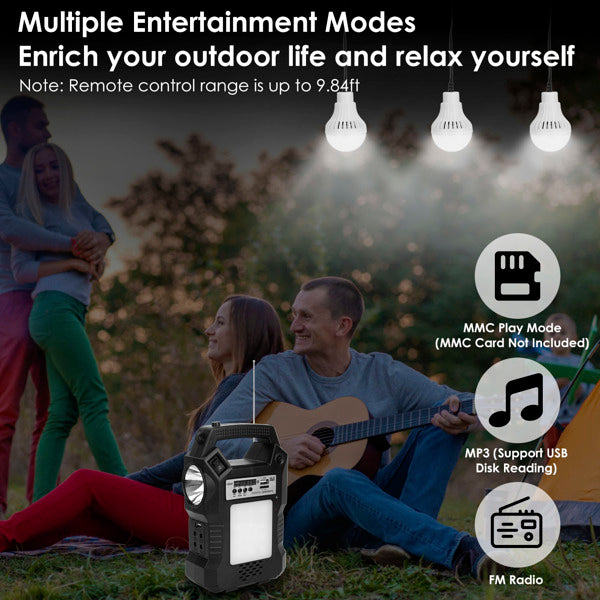 Portable Handheld Flashlights Solar Power Station Rechargeable Backup Emergency Power Bank 3 Lighting Bulbs Camping Garden Lamp