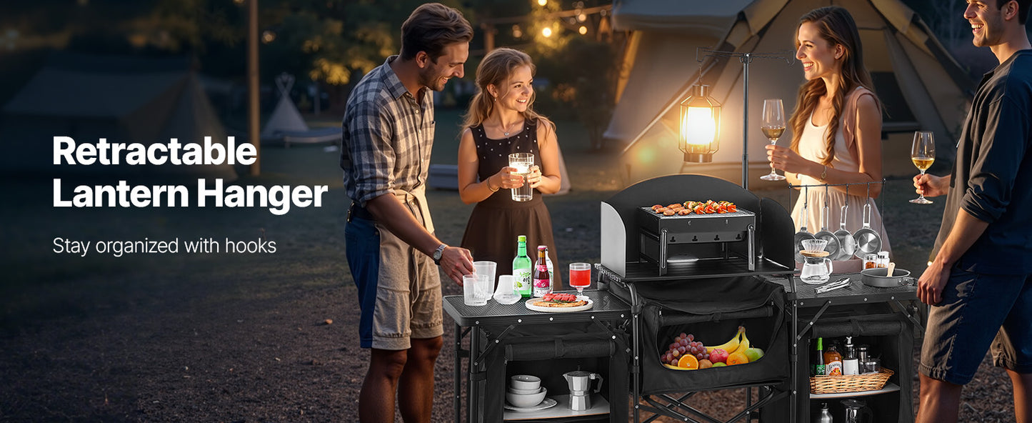 SucceBuy Camping Kitchen Table Aluminum Portable Cook Station with 3 Storage Cupboard Carrying Bag Quick Set-up for BBQ Picnic